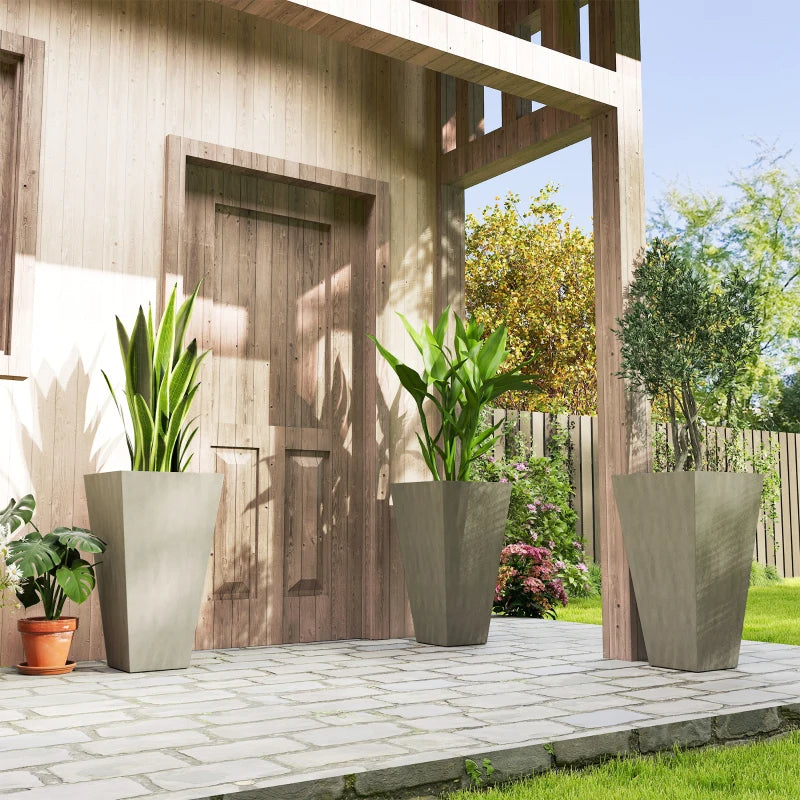 Set of 3 Tall Tapered Planters – Gray, 28″