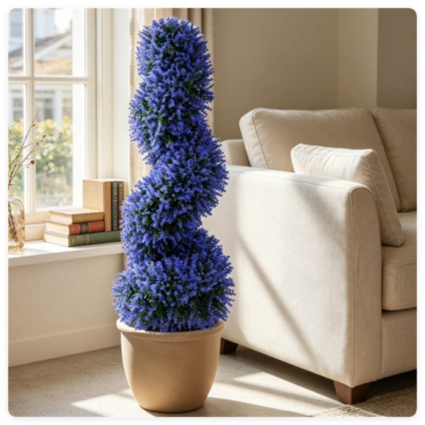 Set of 2 Artificial Spiral Flower Topiaries – Purple