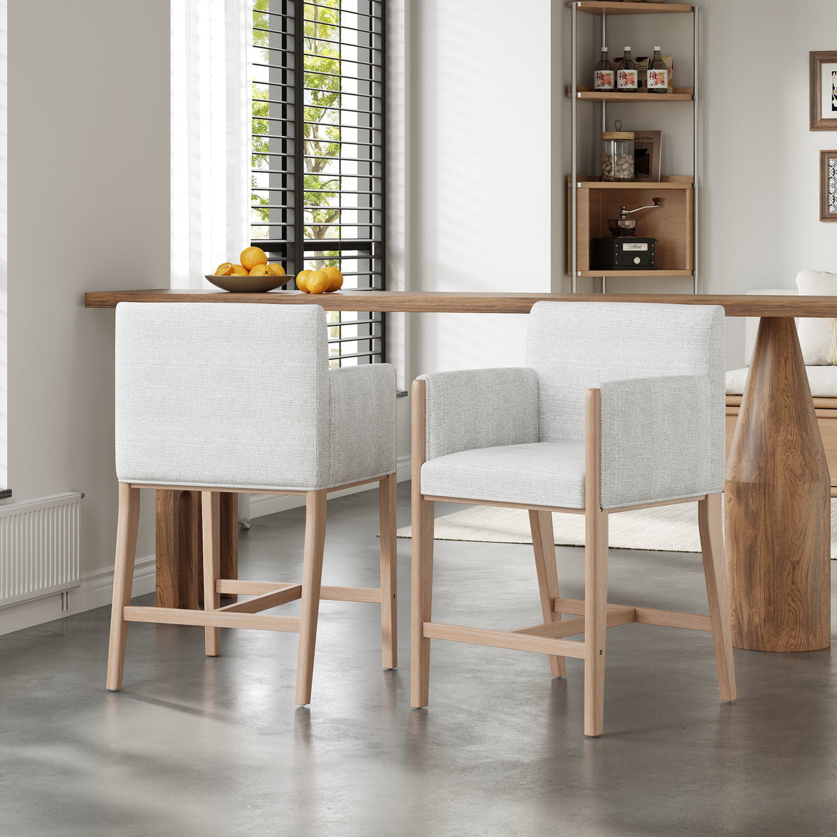 Set of 2 Upholstered Counter Stools with Arms – Natural – Natural