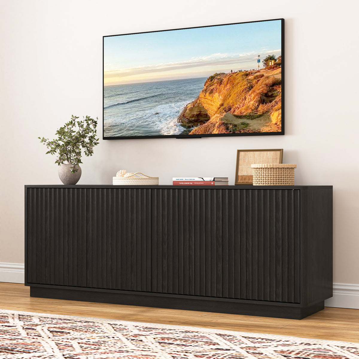 63" Black 4-Door Sideboard Buffet Cabinet