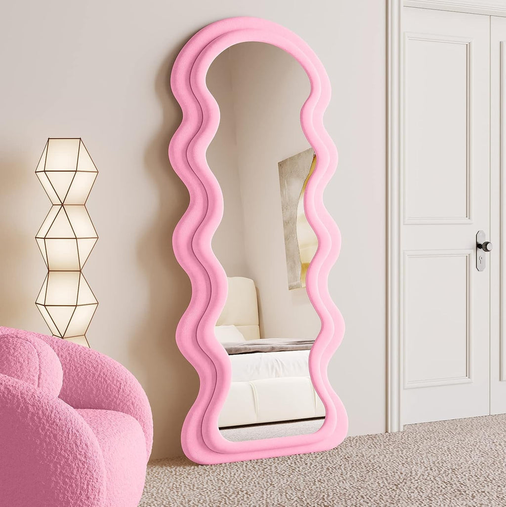 63Inch Full Length Pink Flannel Wrapped Floor Mirror-1