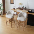 Set of 2 Upholstered Wood Swivel Counter Stools – Natural Beige – Natural Beige