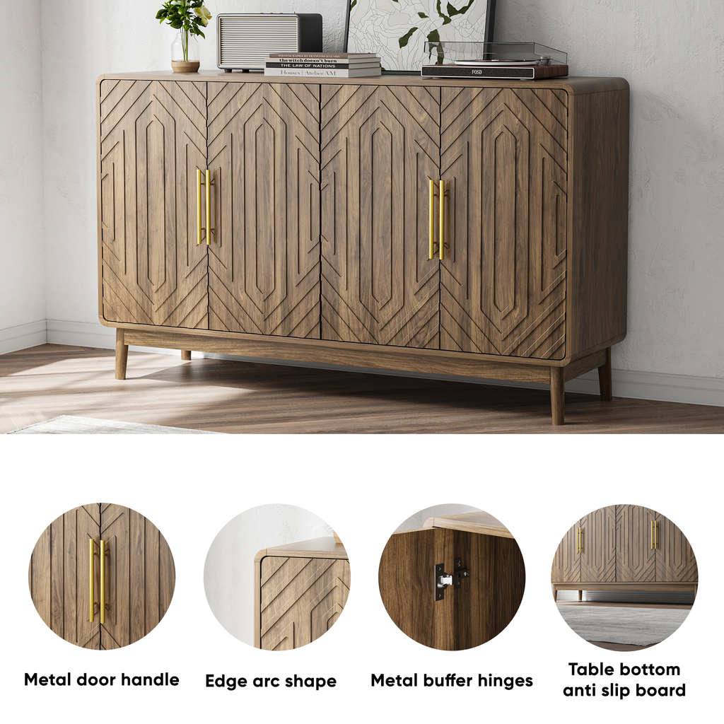 Carved 4-Door Sideboard Buffet Cabinet