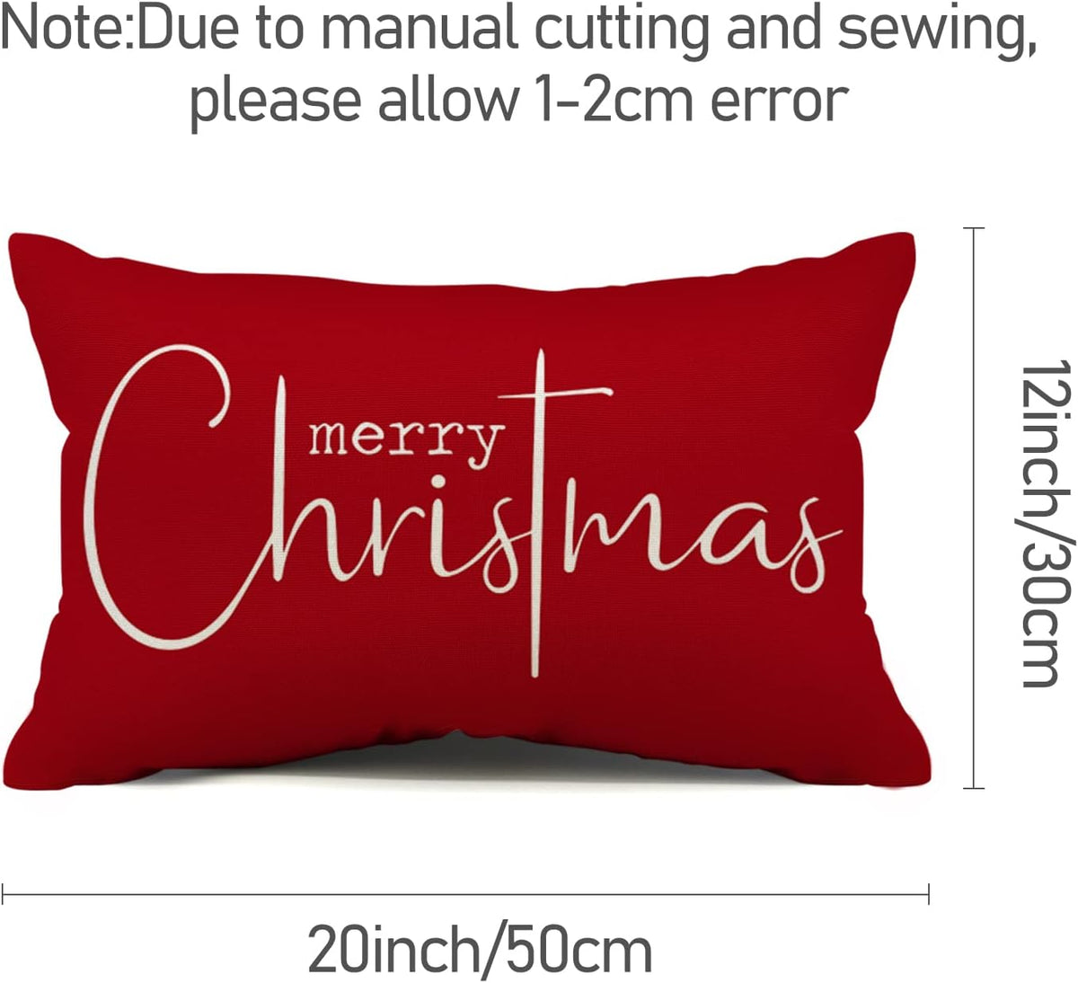 Merry Christmas Lumbar Pillow Cover – Red, 12″ × 20″