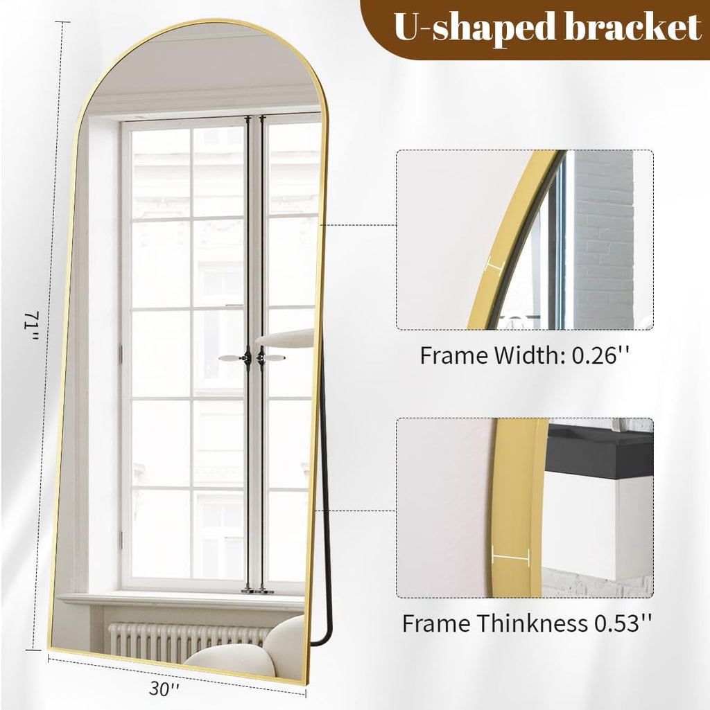 Gold Arched Floorstanding Mirror 30x71 Aluminum Frame-3