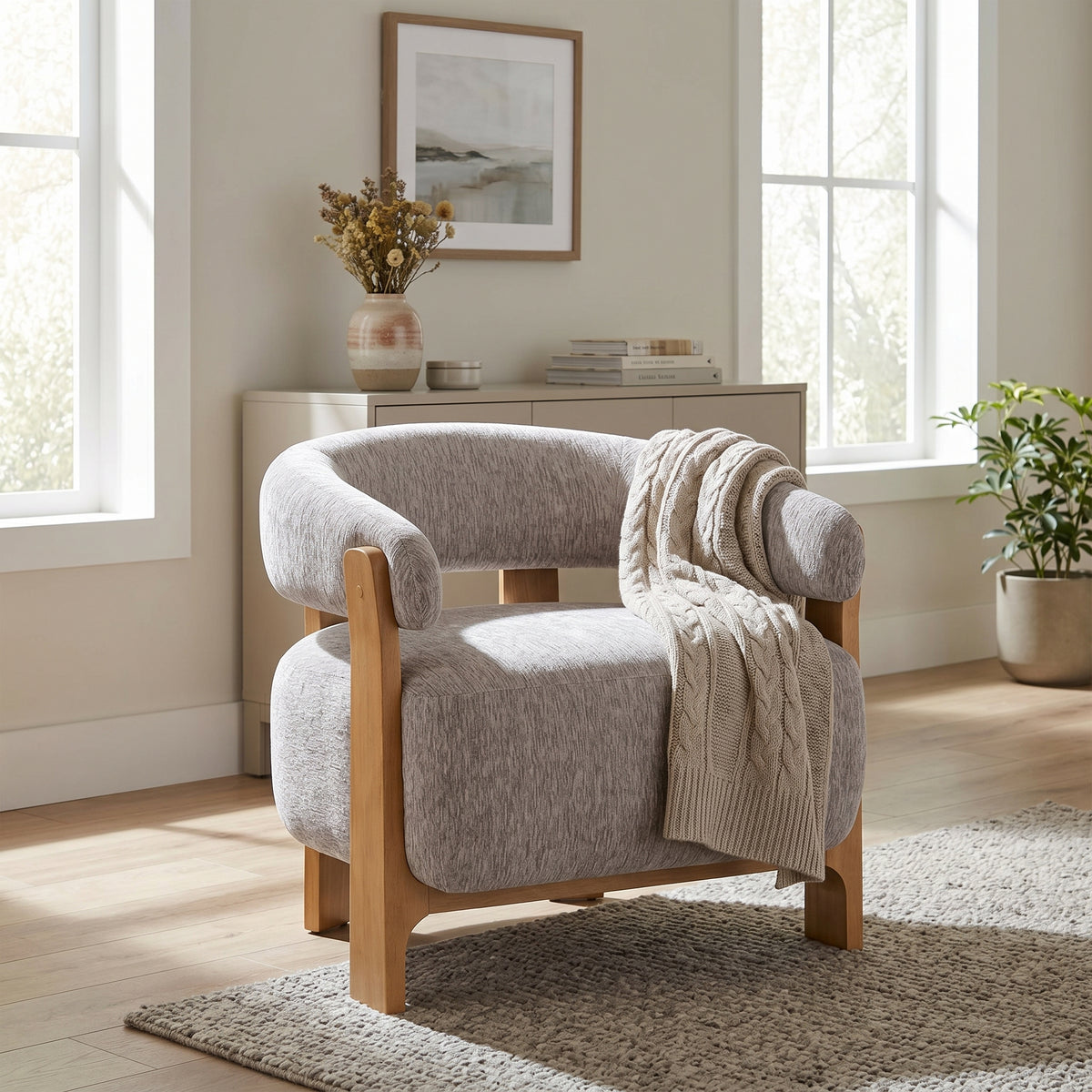 28.7" Mid-Century Bouclé Barrel Chair