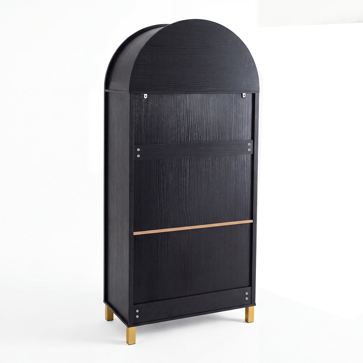 71" Black Arched Rattan Storage Cabinet
