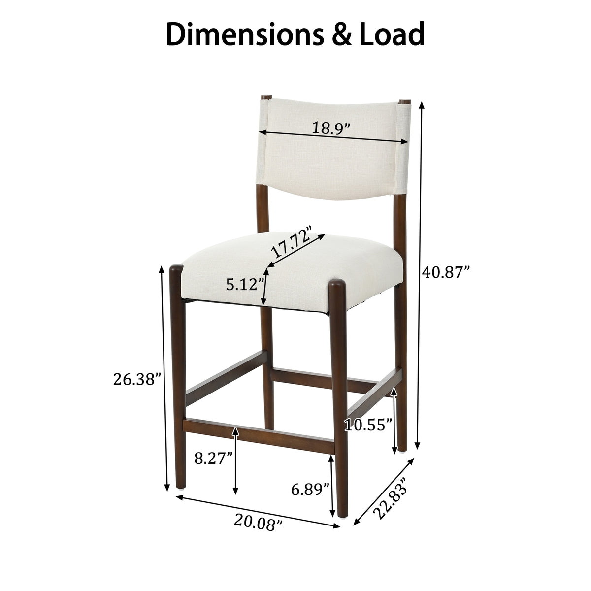Set of 2 Linen Counter Stools with Walnut-Finished Legs