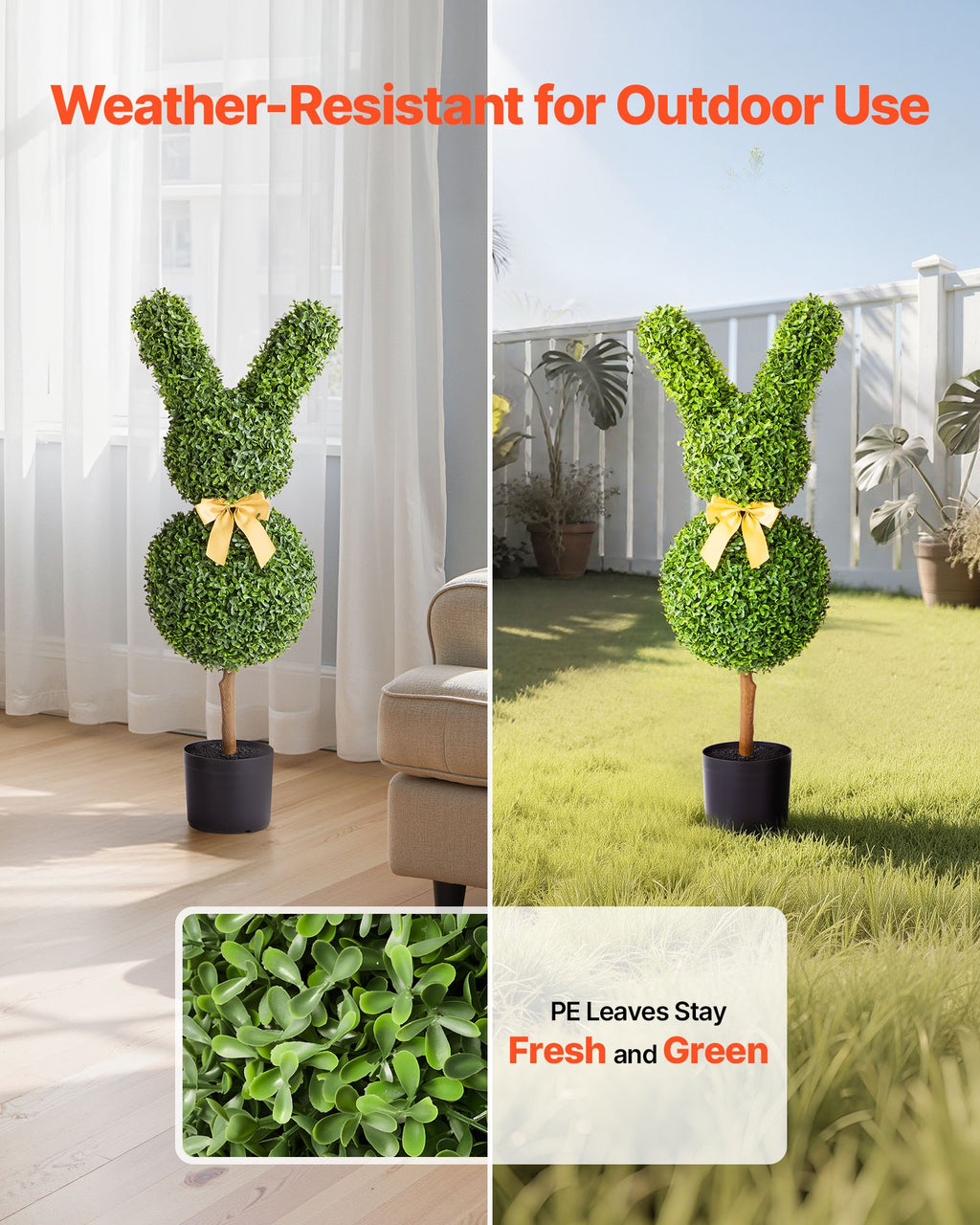 Set of 2 Bunny-Shaped Artificial Boxwood Topiaries – 36″