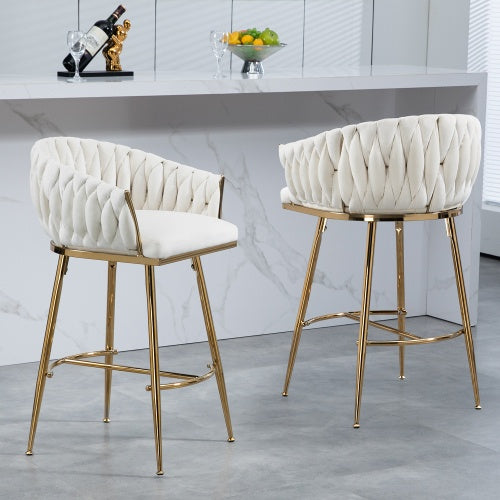 Velvet Wave-Back Counter Stool with Gold Base – Blue