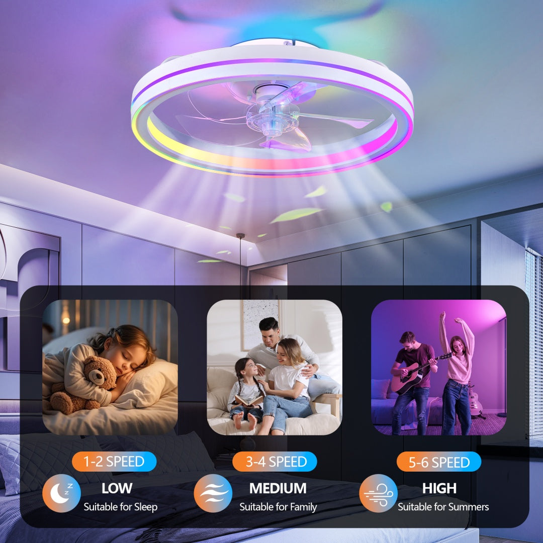 19" Smart RGB LED Low-Profile Ceiling Fan
