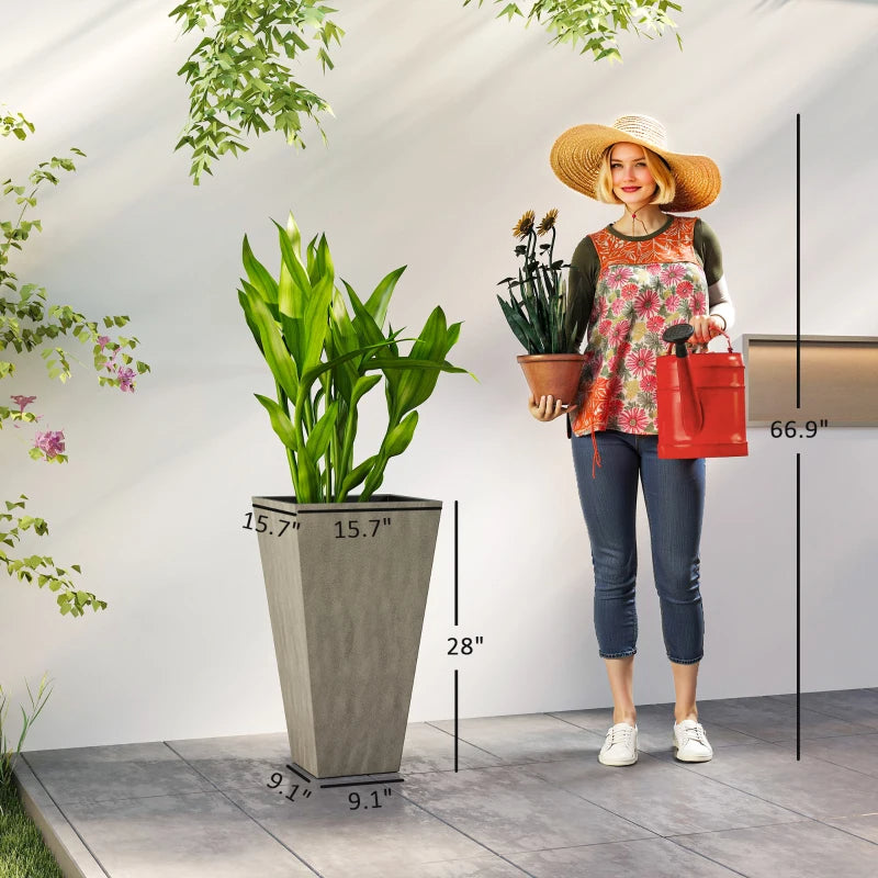 Set of 3 Tall Tapered Planters – Gray, 28″