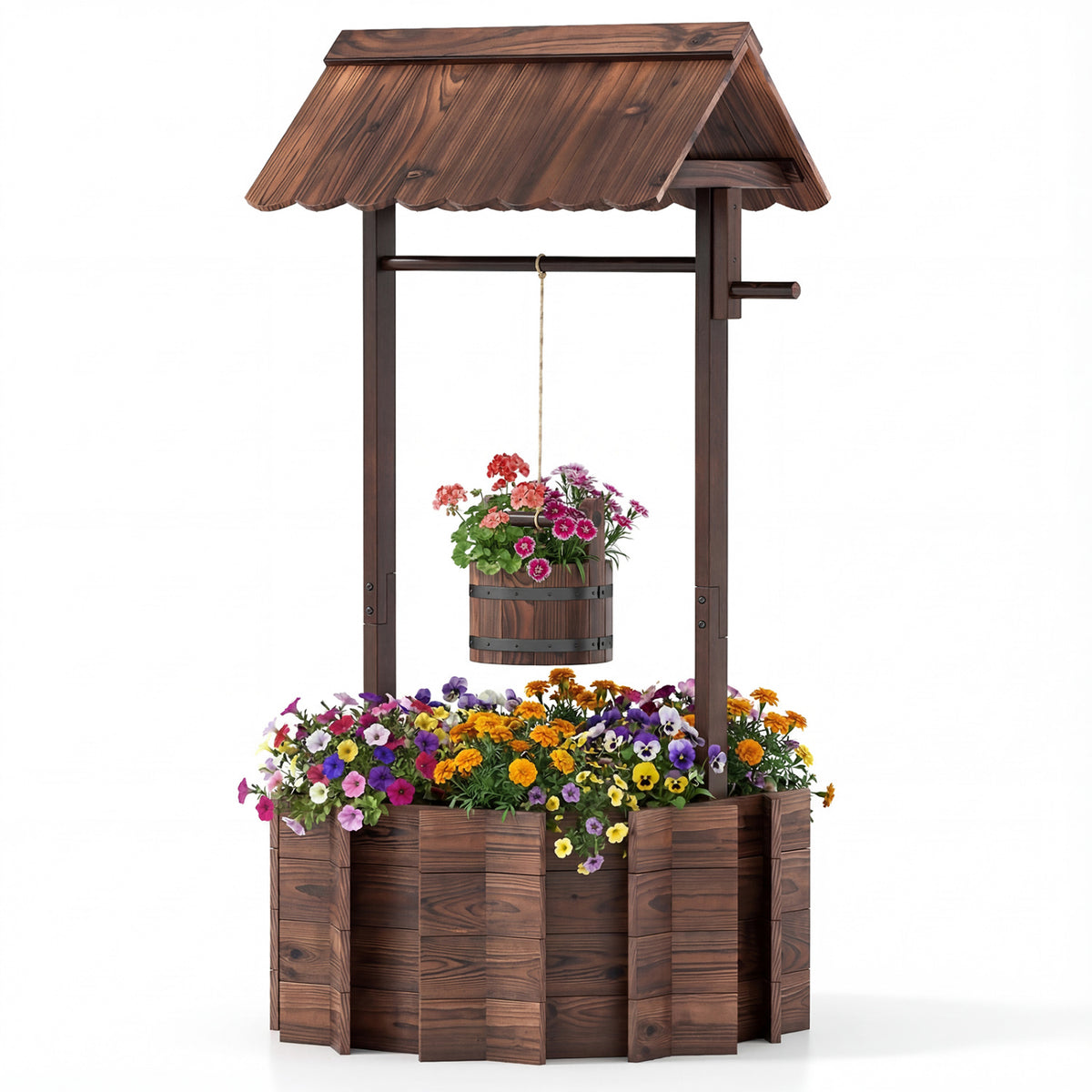 Rustic Wood Wishing Well Planter