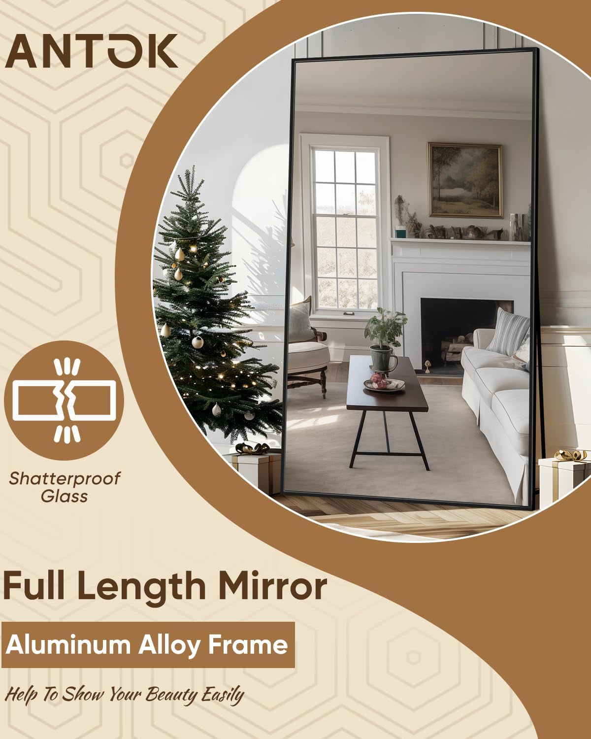 72x44 Inches Full Length Floor Mirror Freestanding Frame-4