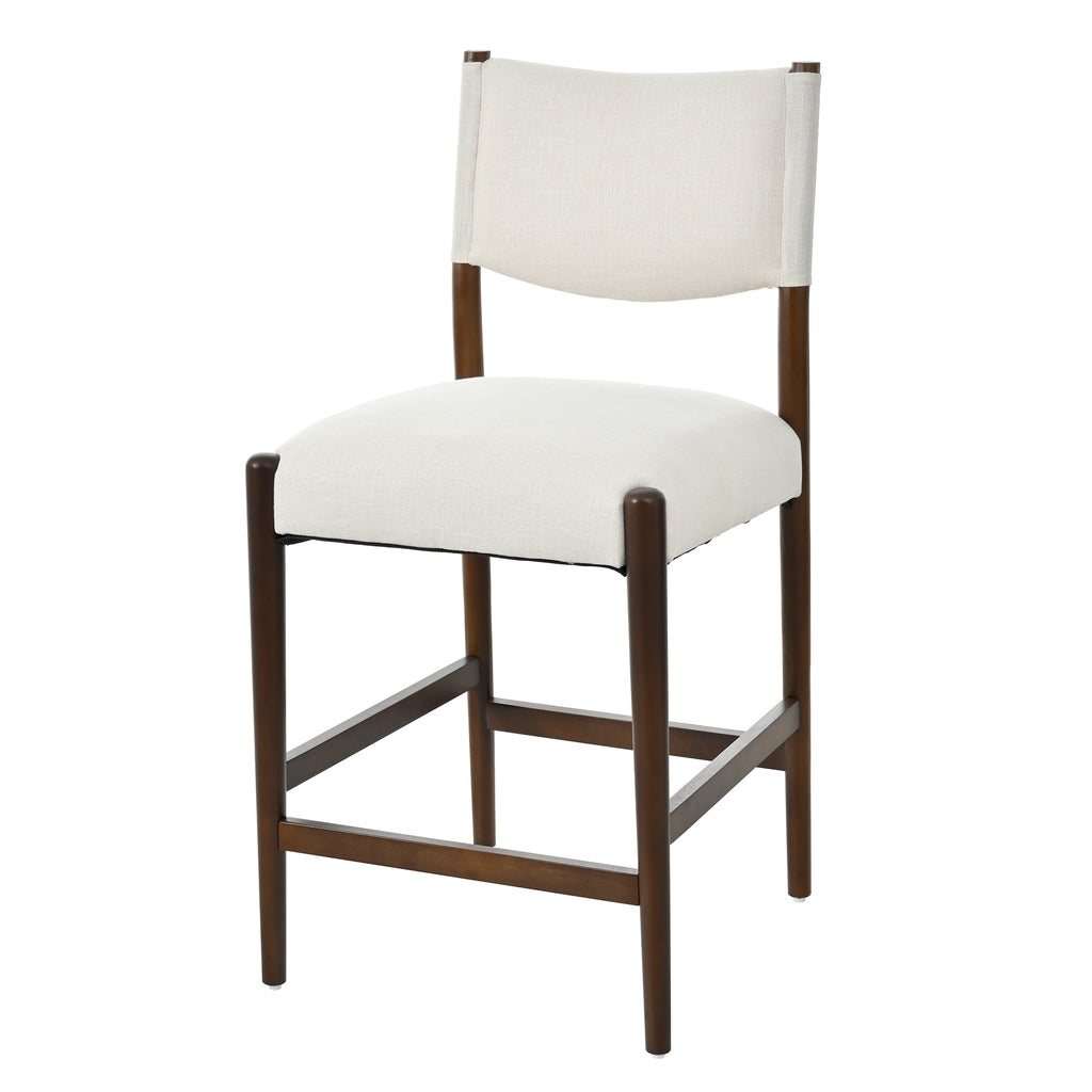 Set of 2 Linen Counter Stools with Walnut-Finished Legs
