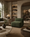 Modern Curved Upholstered Accent Chair – Green Plush Lounge Chair