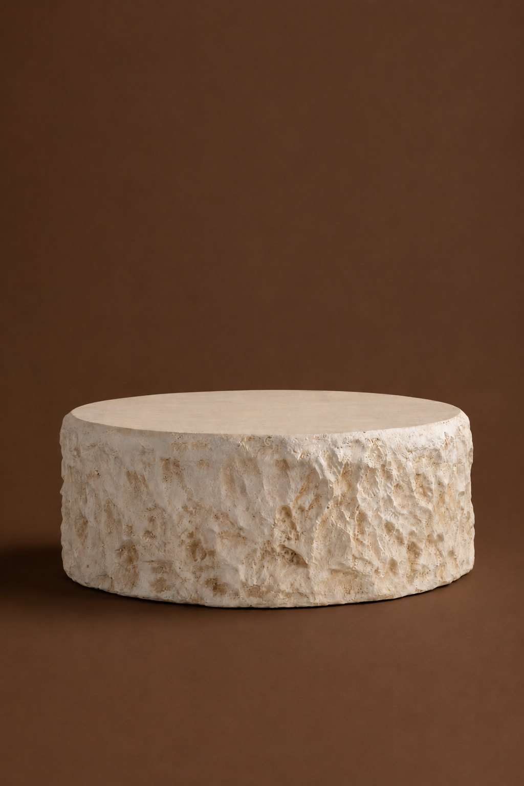 Sculpted Beige Drum Coffee Table