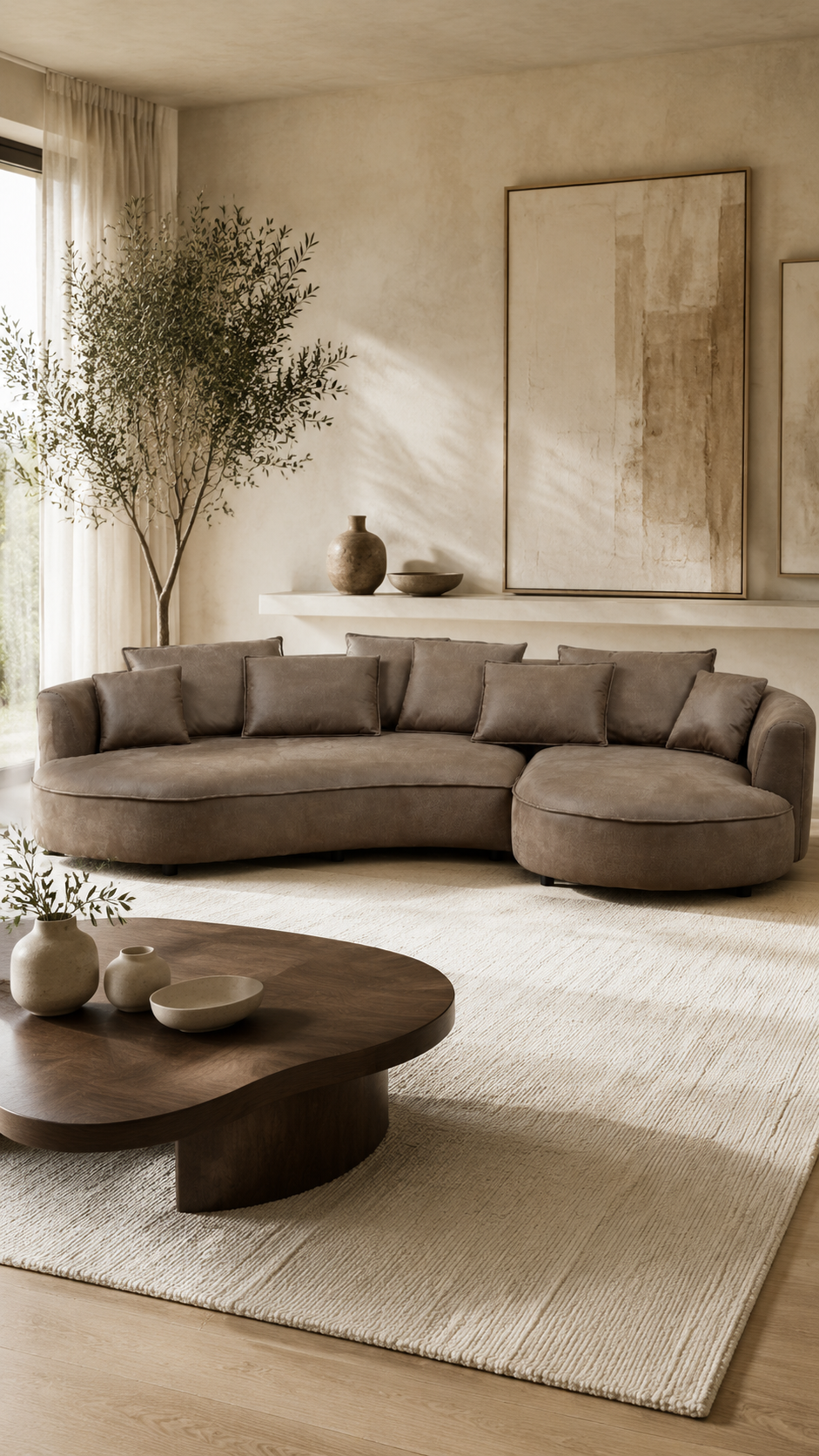 Curved Brown Leathaire Sectional