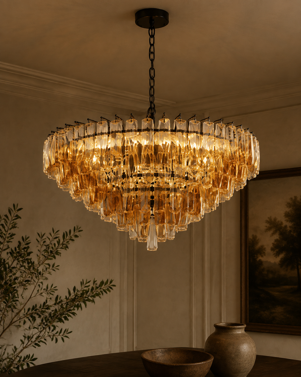 Warm Amber Crystal Chandelier
