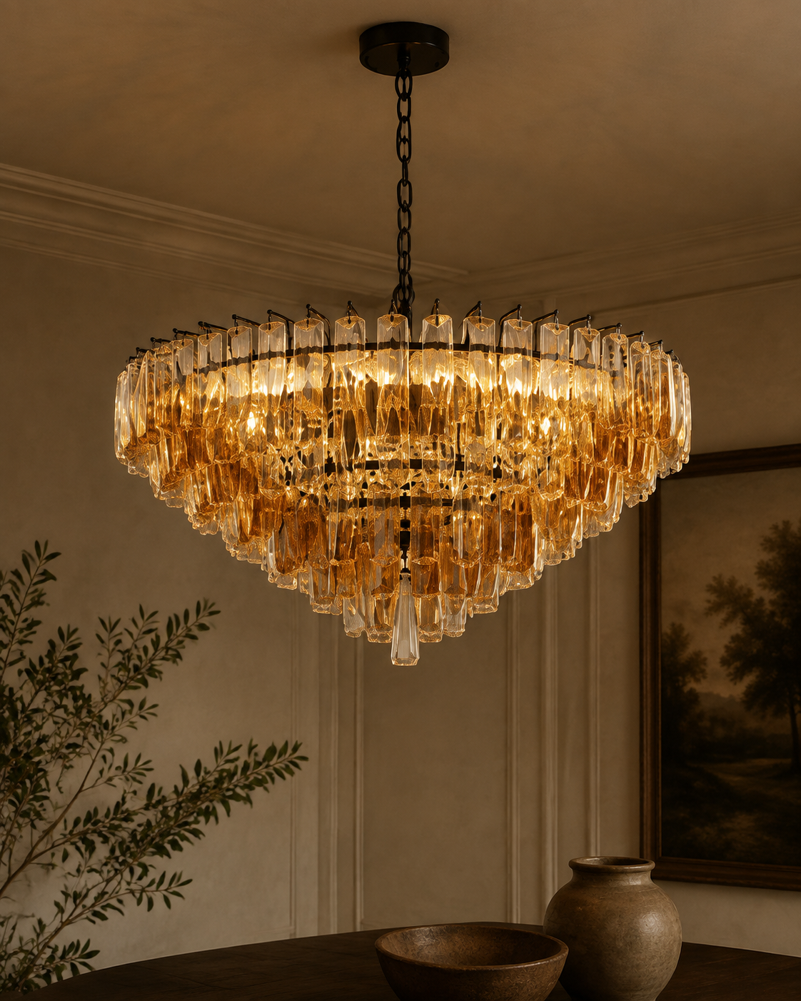 Warm Amber Crystal Chandelier