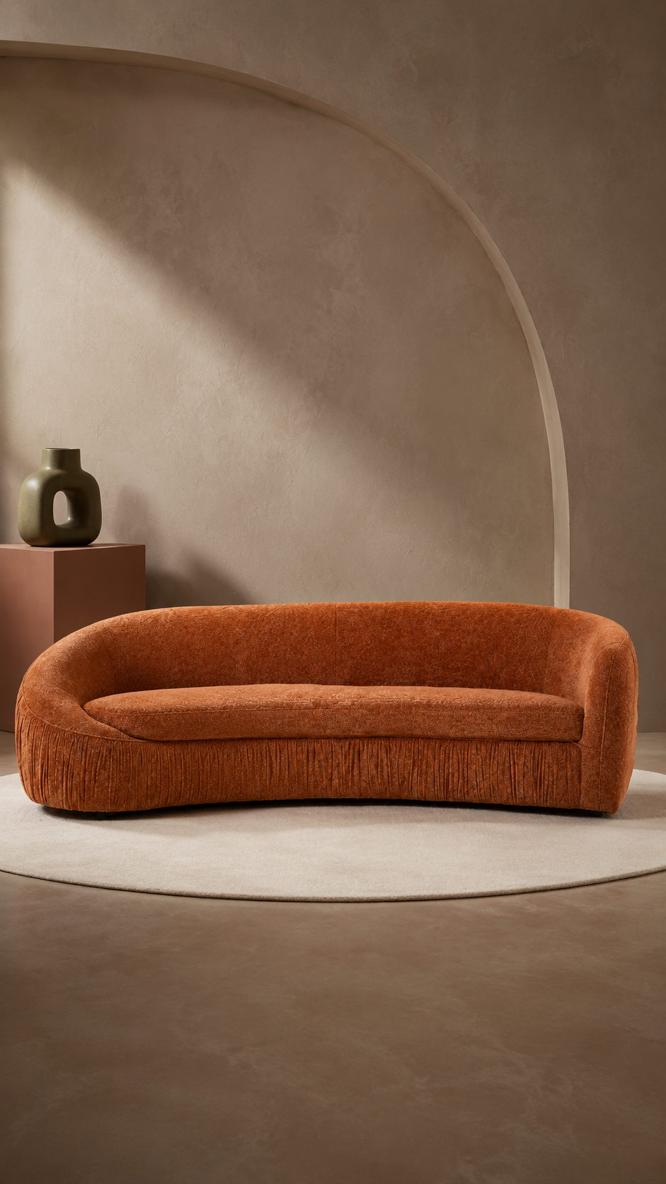 Marcel Curved 4-Seat Sofa – Burnt Orange