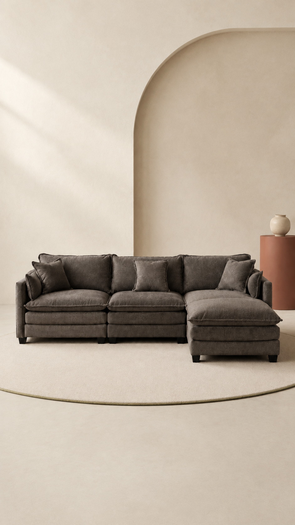 Haven Chenille Modular Sofa with Ottoman – Antique Grey