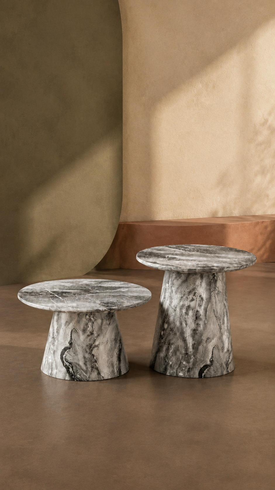 Marlowe Grey Sculptural Marble Coffee Table Set