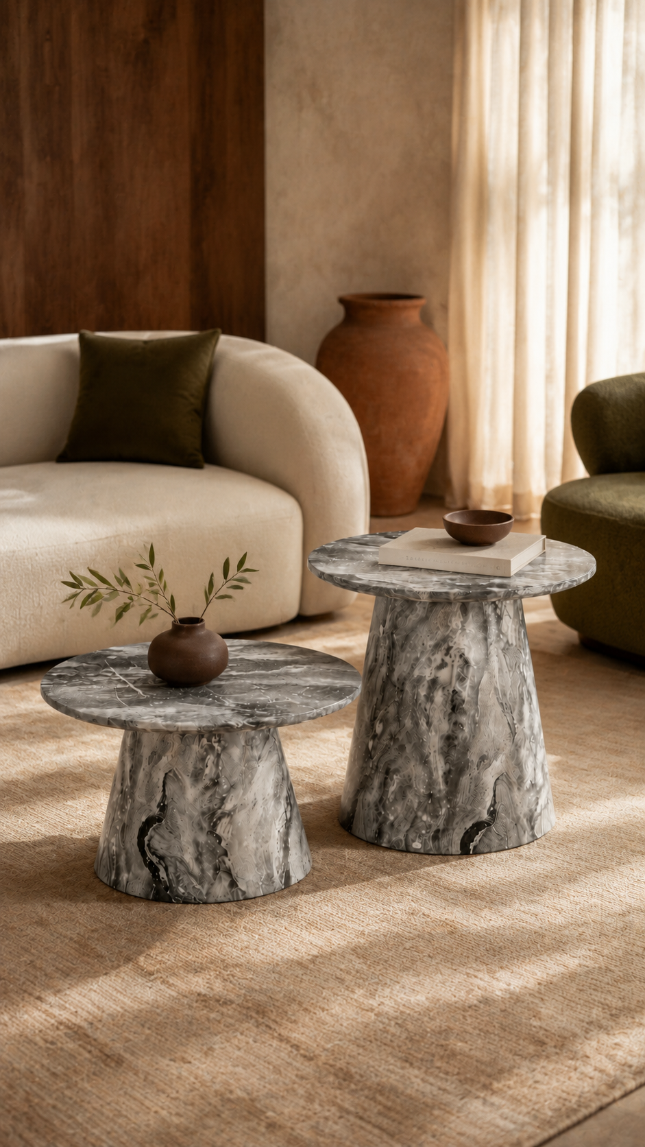 Marlowe Grey Sculptural Marble Coffee Table Set