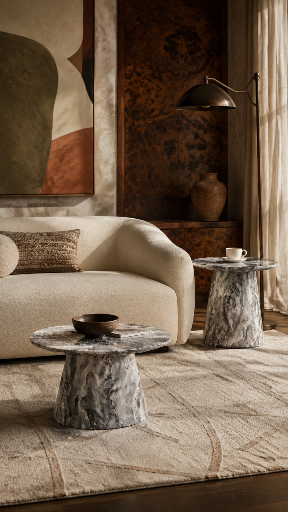 Marlowe Grey Sculptural Marble Coffee Table Set