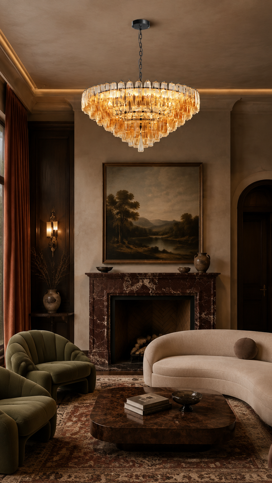 Warm Amber Crystal Chandelier