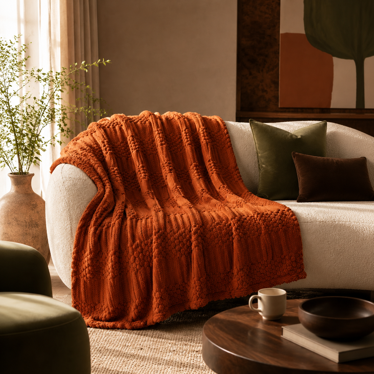 Rust Plush Fleece Throw Blanket