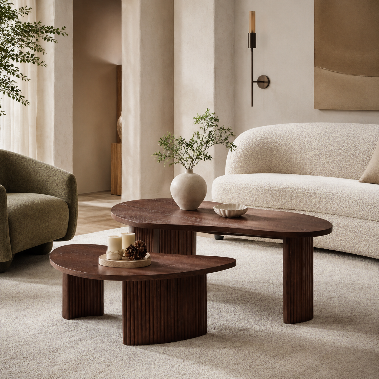 Elara Irregular Walnut Coffee Table Set