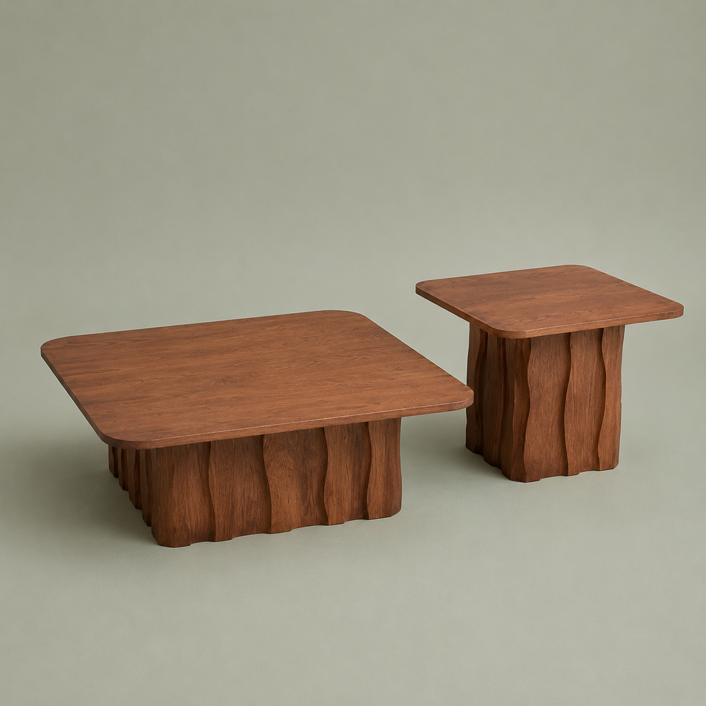 Cove Sculptural Walnut Coffee Table Set