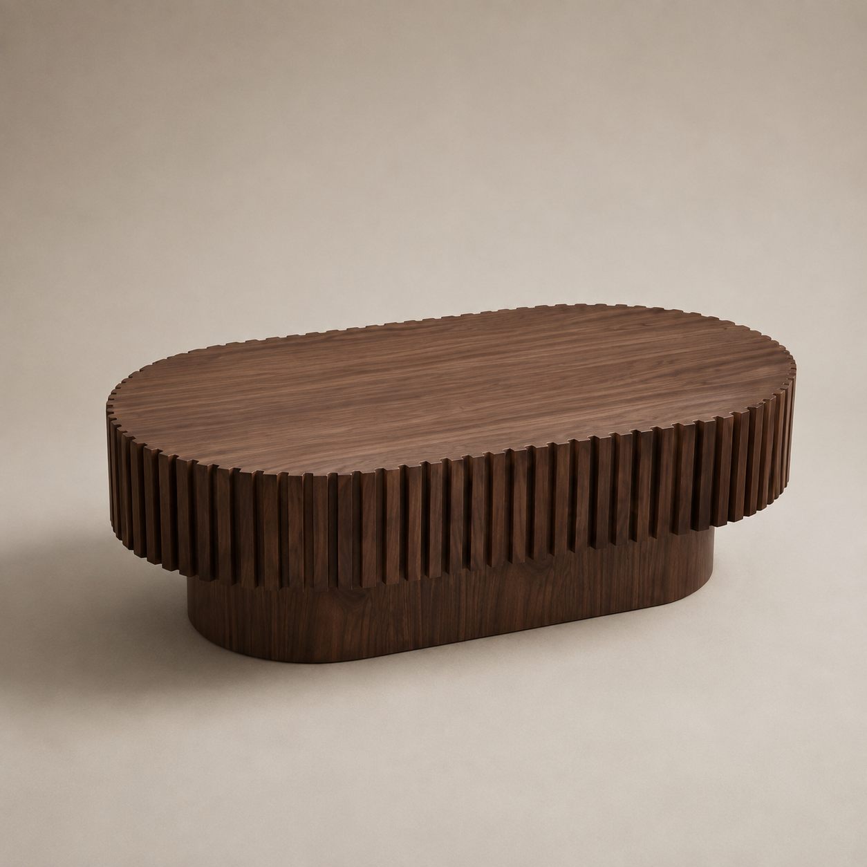 Walnut Oval Fluted Drum Coffee Table