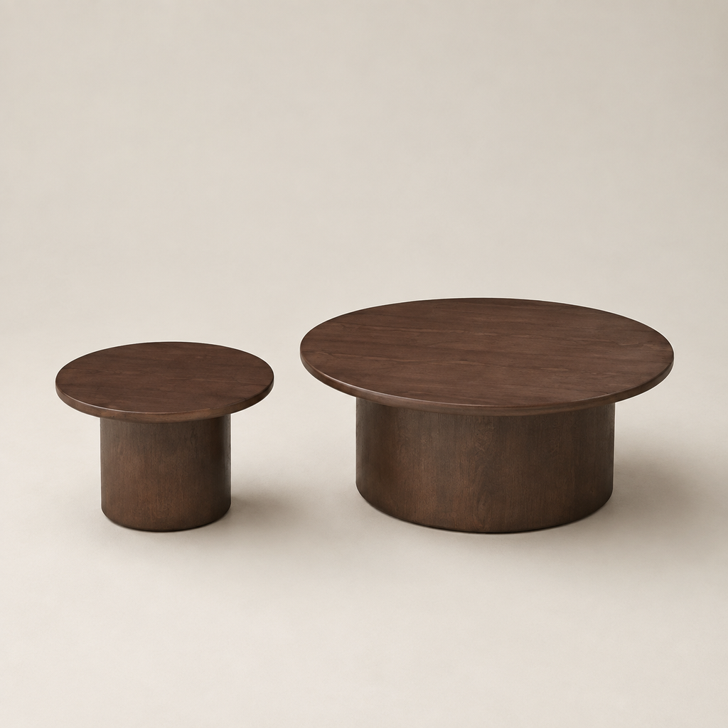 Round Walnut Nesting Coffee Table Set