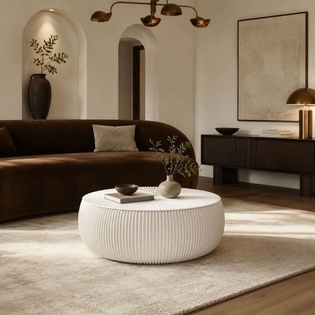 28-Inch Cream Drum Coffee Table