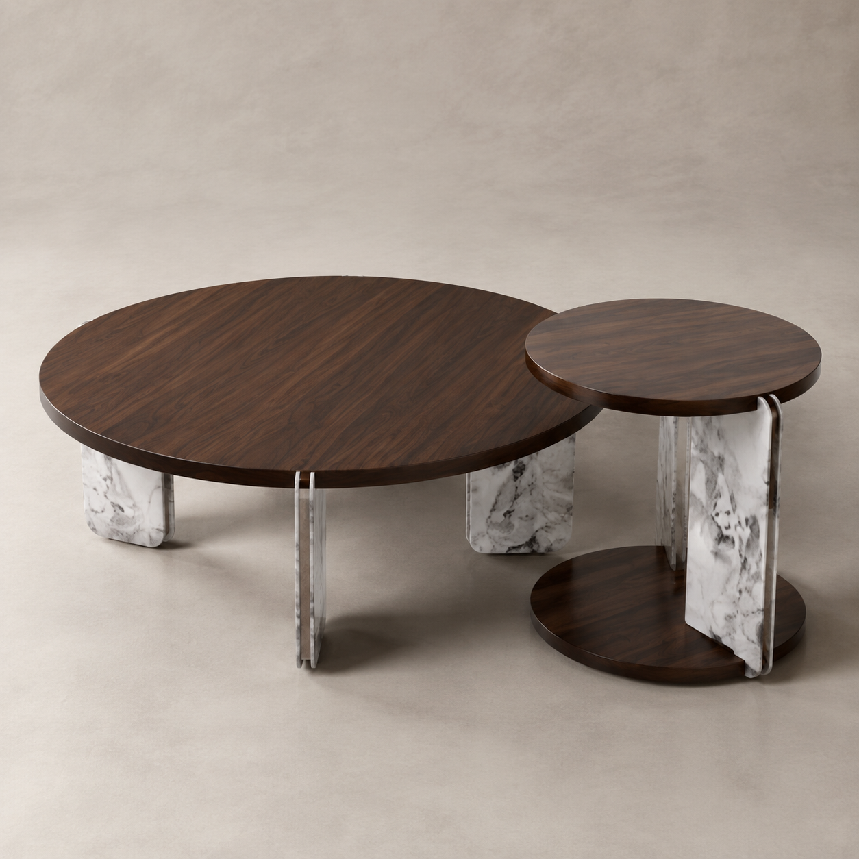 Lorenza Walnut Coffee and Side Table Set
