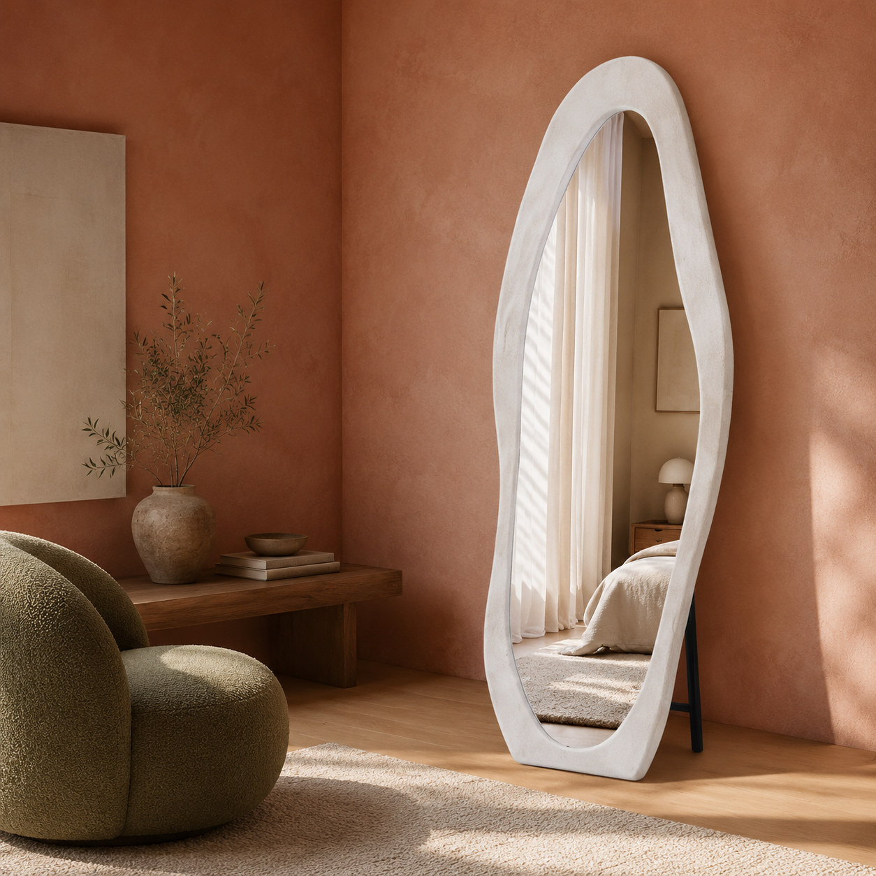 White Irregular Wavy Full Length Floor Mirror