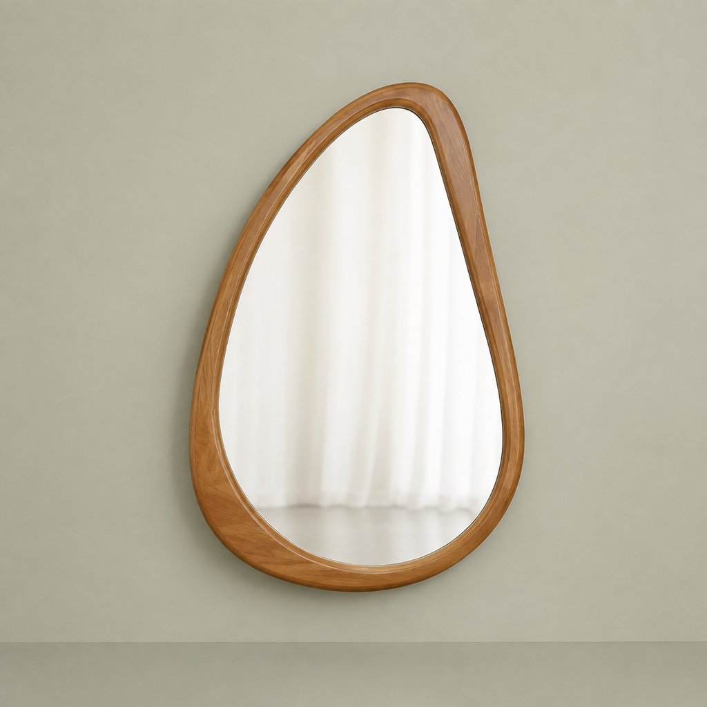 Natural Wood Irregular Teardrop Wall Mirror