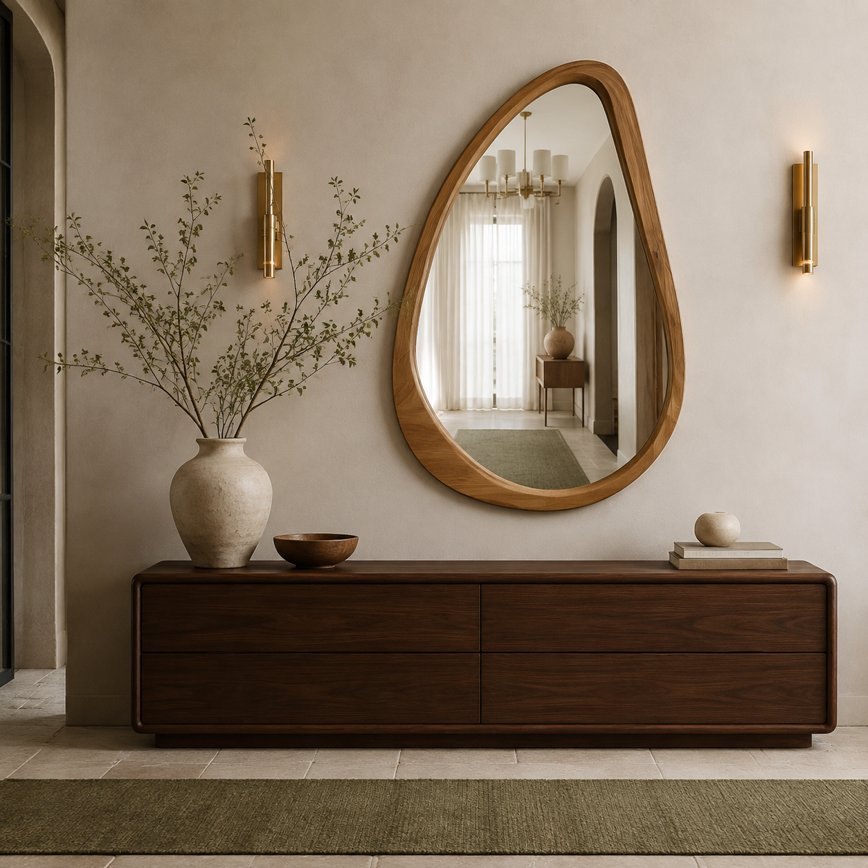 Natural Wood Irregular Teardrop Wall Mirror
