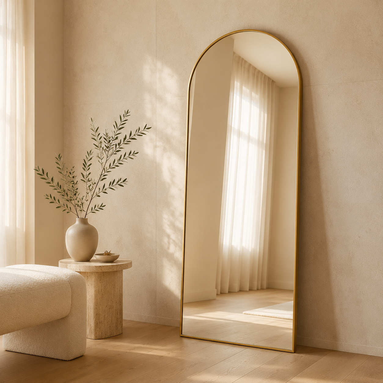 Gold Arched Floorstanding Mirror