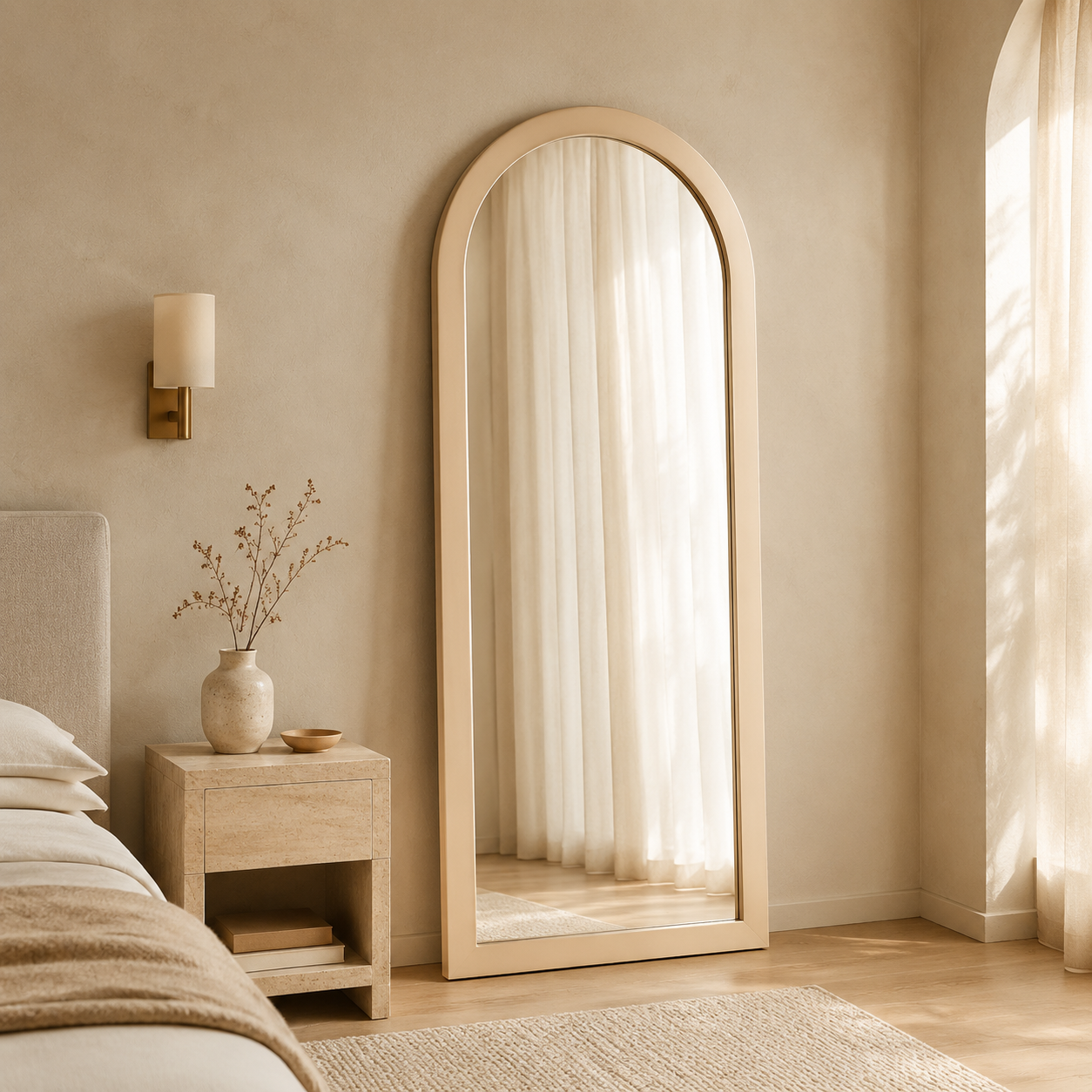 Milk Tea Arched Full-Length Floor Mirror