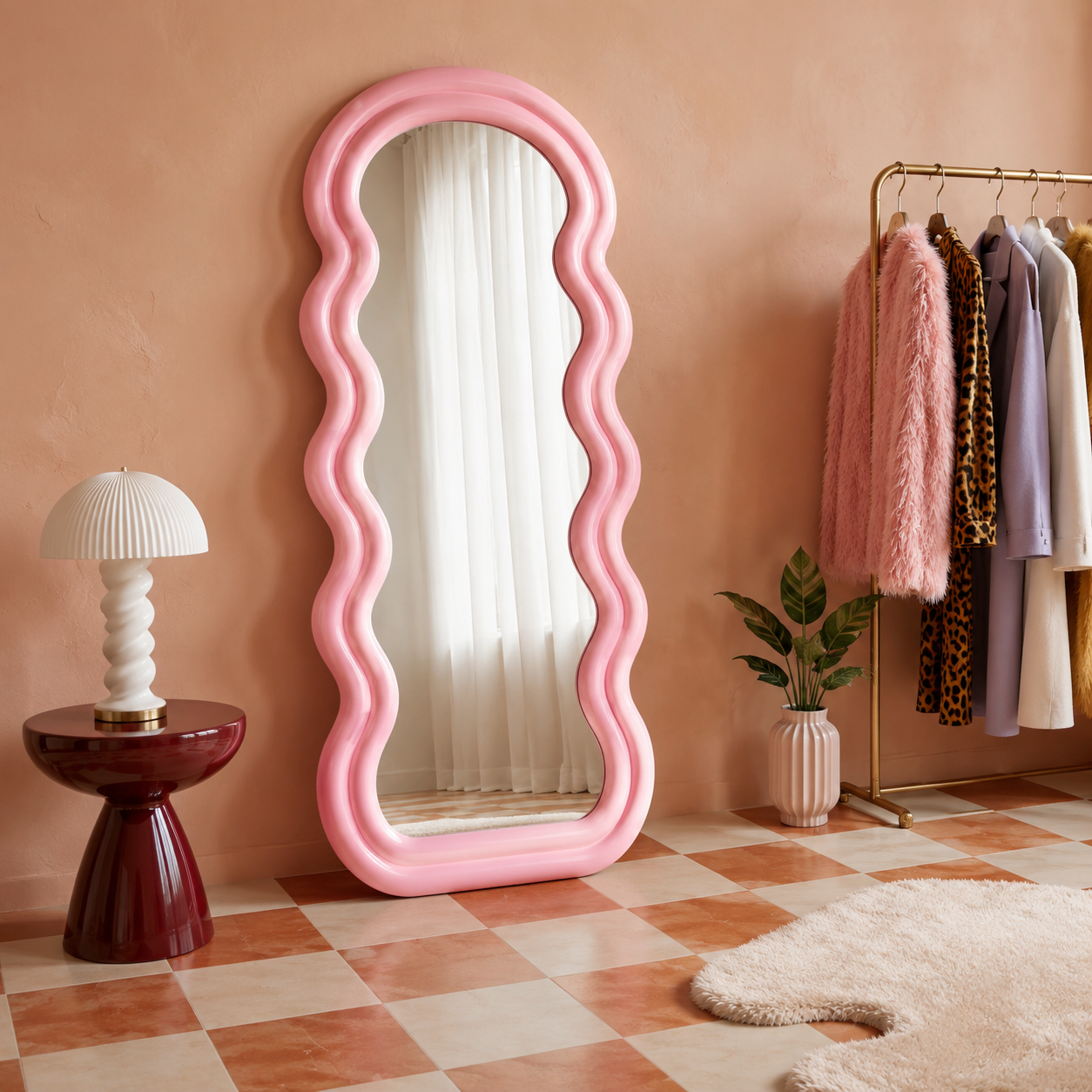 Pink Wavy Full Length Mirror