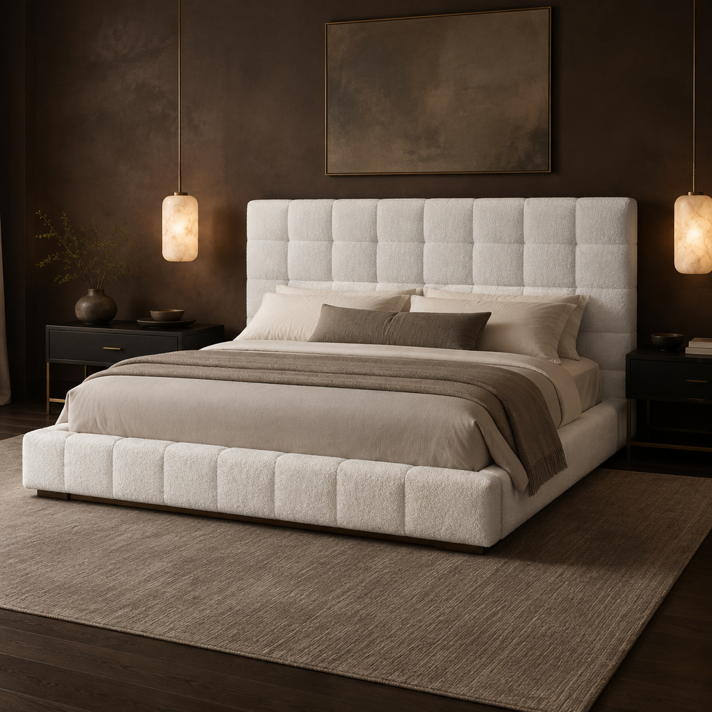 Hudson Ivory Boucle Queen Bed