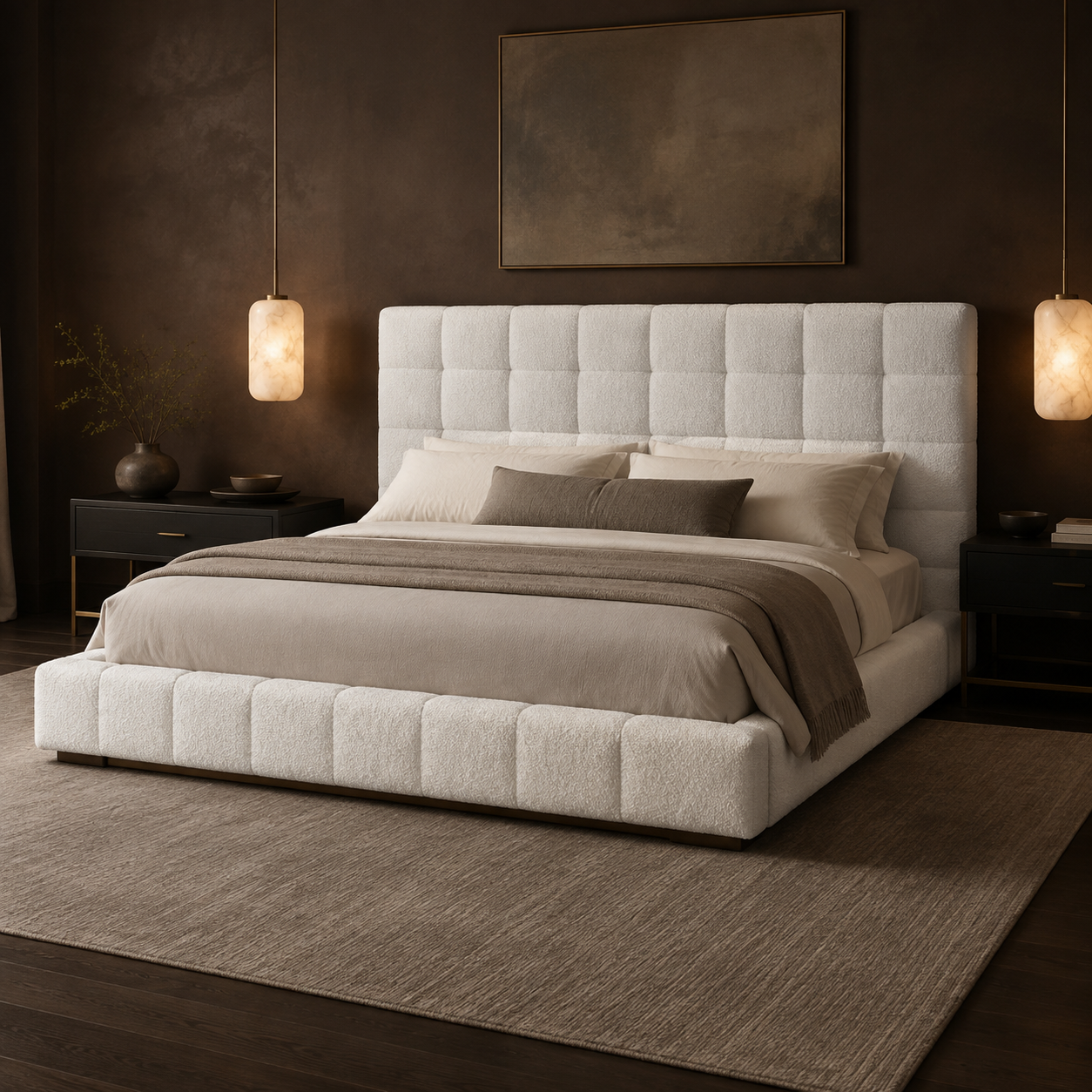 Hudson Ivory Boucle Queen Bed