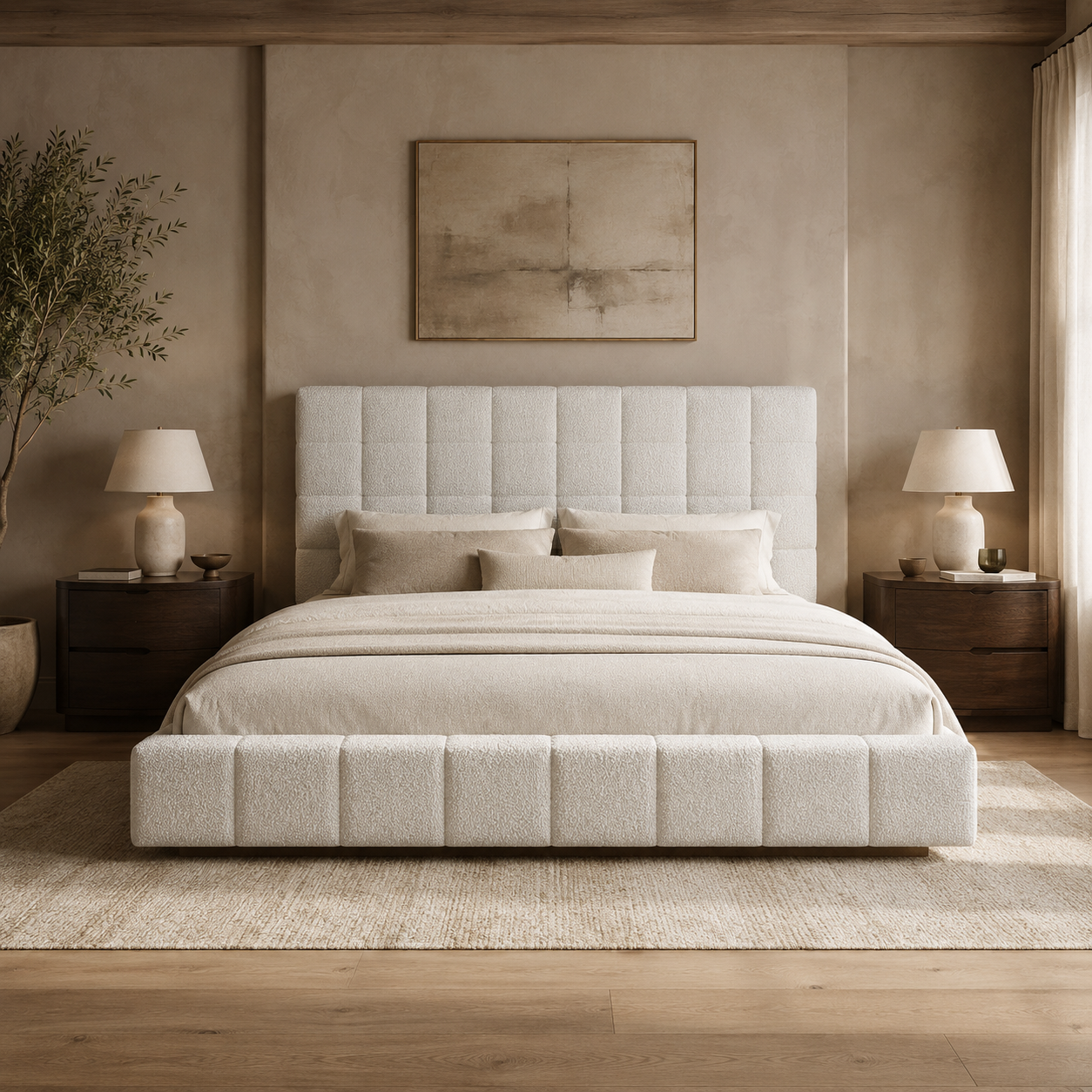 Hudson Ivory Boucle Queen Bed