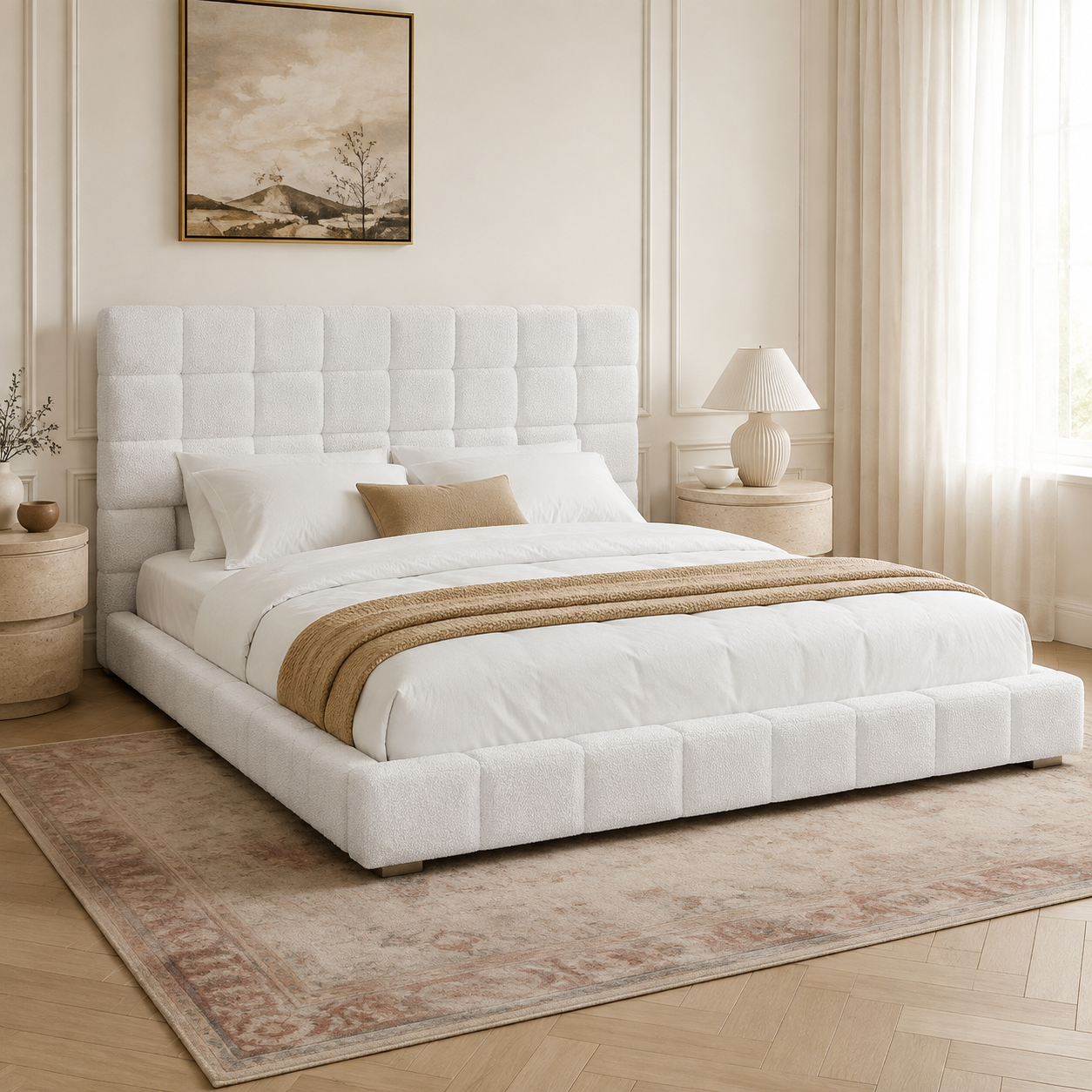 Hudson Ivory Boucle Queen Bed
