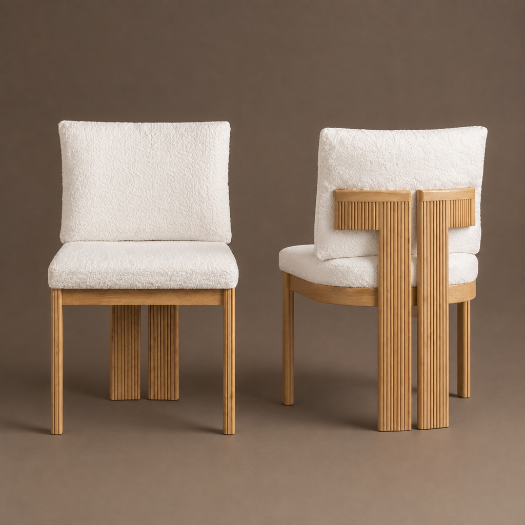 Beige Bouclé Dining Chair Set