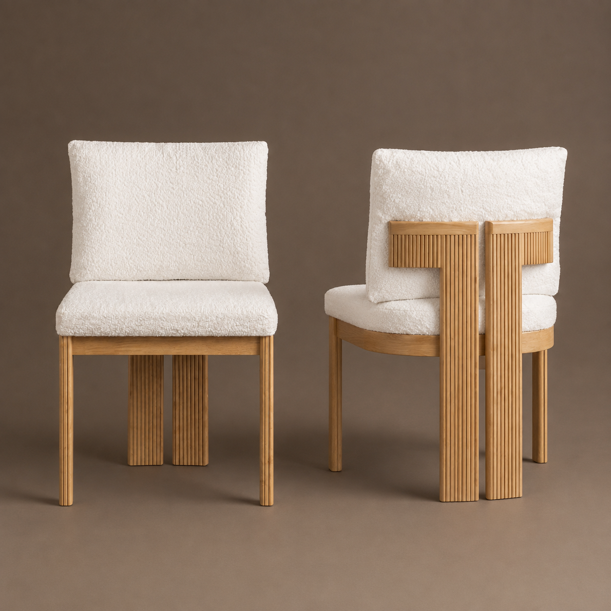 Beige Bouclé Dining Chair Set