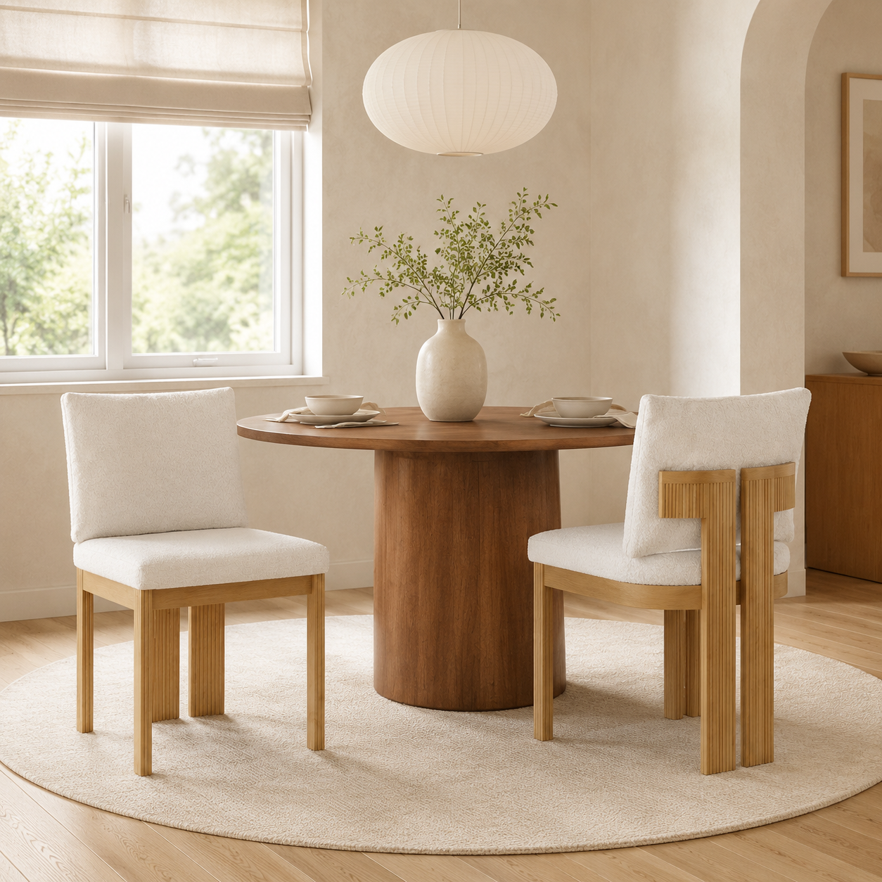 Beige Bouclé Dining Chair Set